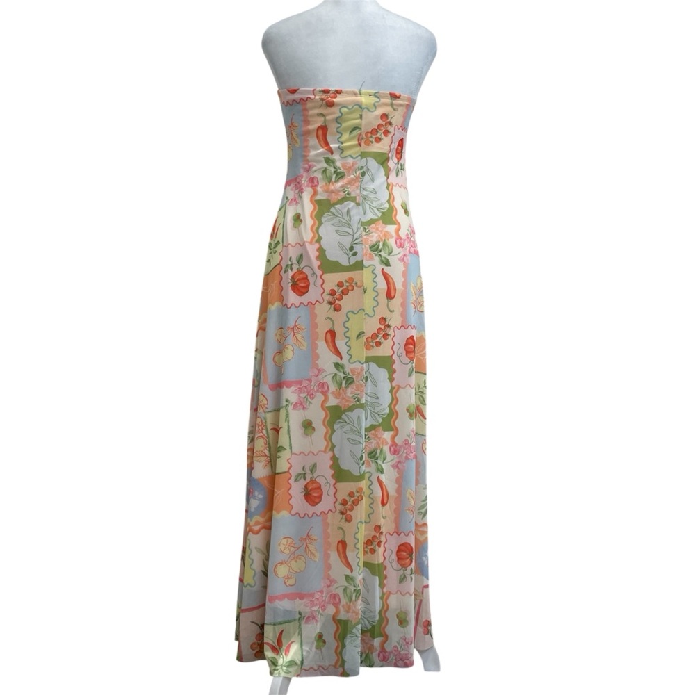 See You Monday Pastel Vegetable Floral Print Strapless Maxi Dress - Picture 3 of 11